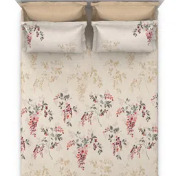 DDecor Live Beautiful Beige & Red Floral 140 TC Cotton King Bedsheet & 4 Pillow Covers image 3