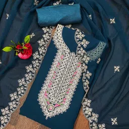 Ishin Embroidered Silk Georgette Unstitched Dress Material-picture-21