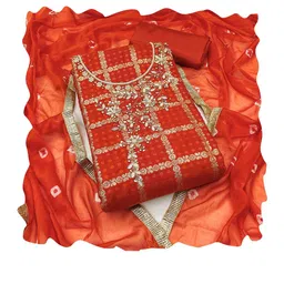 HERE&NOW Floral Embroidered Banarasi Cotton Silk Unstitched Dress Material image 3