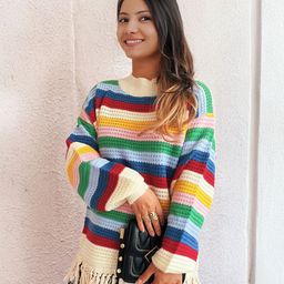 StyleCast Women Striped Round Neck Longline Pullover Sweaters-picture-14