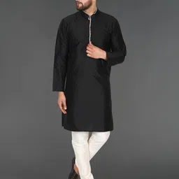 SKAVIJ Geometric Woven Design Mandarin Collar Long Sleeves Regular Kurta With Churidar-picture-35