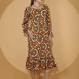 De La Moda Floral Print Flared Sleeve Crepe Fit & Flare Midi Dress image 5