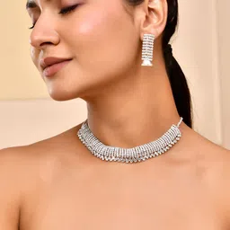 anouk Silver-Plated Artificial Stones Studded Choker Jewellery Set image 2