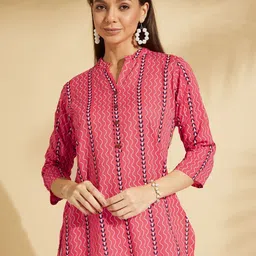 Fabclub Women Geometric Printed Mandarin Collar Long Sleeves Top-picture-41