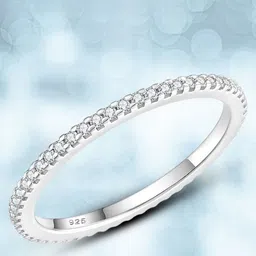 Meadows 925 Sterling Silver Cubic Zirconia Studded Stackable Eternity Design Band Ring-picture-56