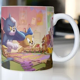 Mr UVD White & Brown Cartoon Characters Printed Ceramic Glossy Mug 350 ml-image-16