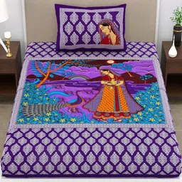 MILAAV Purple Ethnic Motifs 144 TC Single Bedsheet with 1 Pillow Covers-picture-36