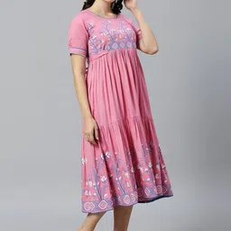 DUMMY SHAPE Floral Printed Tiered Maternity Fit & Flare Midi Dress image 3