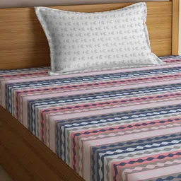 KLOTTHE Pink & Blue Printed 300 TC Single Bedsheet & 1 Pillow Cover image 4
