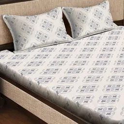 KLOTTHE Grey & Off White 400 TC Pure Cotton Double King Bedsheet With 2 Pillow Covers image 2