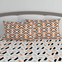 Divine Casa White & Black Geometric 120 TC King Bedsheet with 2 Pillow Covers image 4