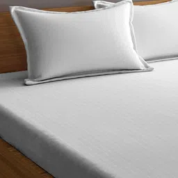 Arrabi Bookfold White Striped 300 TC King Bedsheet With 2 Pillow Covers image 2