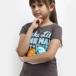 V-Mart Girls Typography Garfield Printed Cotton T-Shirt image 4