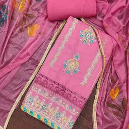 Peachmode Embroidered Pure Cotton Unstitched Dress Material image 3