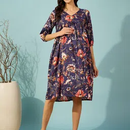 The Kaftan Company Floral Print Puff Sleeve Maternity Fit & Flare Dress-picture-42