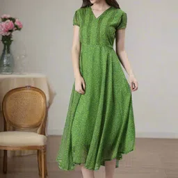 Souchii Women Abstract Printed Belted Fit & Flare Midi Dress-picture-12