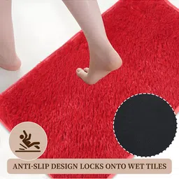 Kuber Industries Red 3 Pieces Anti Skid Mat Bath Rugs image 4
