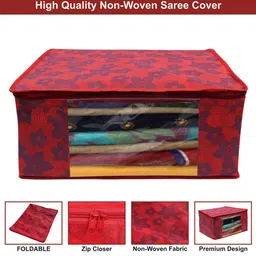 Kuber Industries Red 6 Pieces Printed Foldable Saree Covers image 2