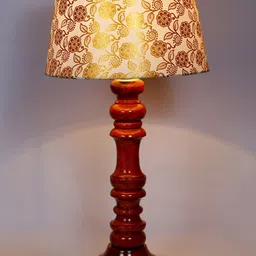 foziq Brown & Gold-Toned Printed Wooden Table Lamp image 4