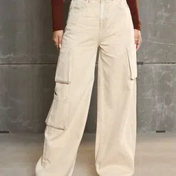 sassafras Women Relaxed Fit Mid Rise Beige Jeans-picture-13