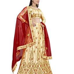 MANVAA Embroidered Beads and Stones Semi-Stitched Lehenga & Unstitched Blouse With image 5