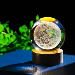 vaibhav sharma enterprises 3D Moon Crystal Ball with Wooden Stand | Lunar Surface Moon Globe | Night Lamp-picture-44