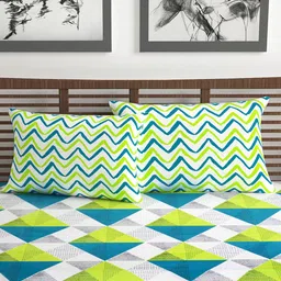 Divine Casa Green & Blue 120 TC Pure Cotton 1 Double Bedsheet with 2 Pillow Covers image 5