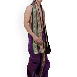 Exotic India Woven Design Art Silk Ready To Wear Dhoti Pant & Angavastram image 2