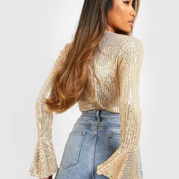 Boohoo Sequined Wrap Bodysuit image 2