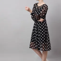 The Roadster Lifestyle Co. Round Neck Polka Dot Printed Fit & Flare Mini Dress image 4