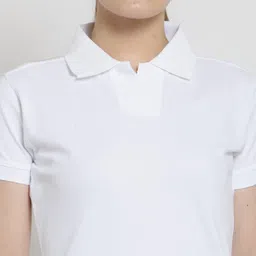scott international Women Solid Polo Neck Pure Cotton White T-Shirt image 5