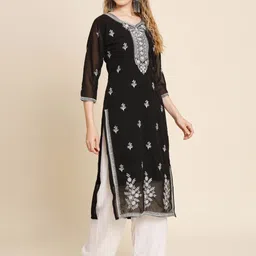 HERE&NOW Ethnic Motifs Embroidered Sequined Georgette Kurta image 5