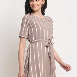 La Zoire Grey & White Striped Crepe A-Line Dress image 5