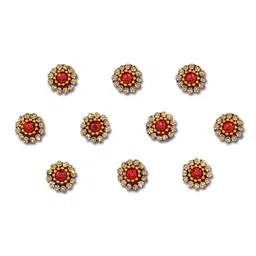 Comet Busters Red & Gold-Toned Embellished Reusable Designer Bindis - 10 Pcs image 4