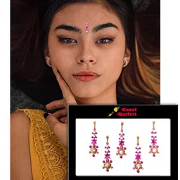 Comet Busters 5 Pcs Pink Floral Shaped Stone Studded Bindi image 3