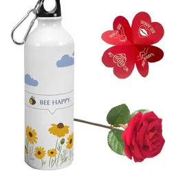 Indigifts White Printed Aluminium Flask Water Bottle 750 ml image 2