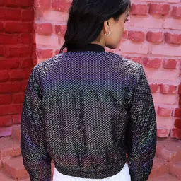 Campus Sutra Black Windcheater Geometric Printed Mock Collar Bomber Jacket image 2