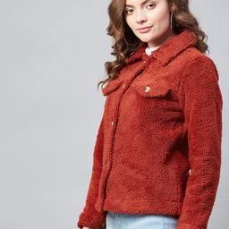 StyleStone Women Red Fleece Lightweight Outdoor Winter Jacket image 2