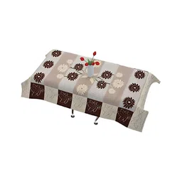 TANLOOMS Brown & White Floral Print Cotton Rectangle 6-Seater Table Cover image 2