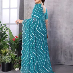 Ambuja International Striped Printed Mirror Work Saree image 3