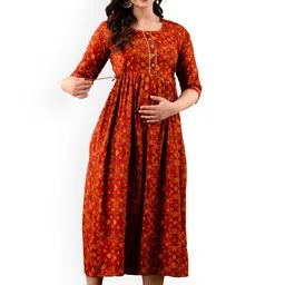 NITVAN Floral Printed Cotton Anarkali Maternity Feeding Kurta image 4
