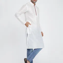 ROYAL KURTA Men White Mandarin Collar Kurta image 2