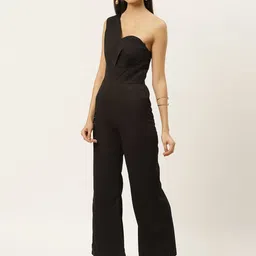 DODO & MOA Women Black Solid One Shoulder Basic Jumpsuit image 5
