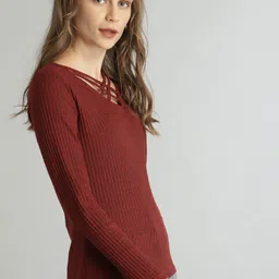 Roadster Women Rust Red Self-Design Top image 3