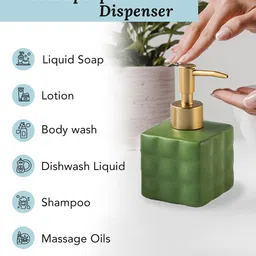 Ekhasa Green & Gold Toned 2 Pieces Textured Ceramic Soap Dispensers 220 ml Each image 3
