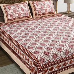 Sangria Purple & White Printed Cotton 210 TC King Bedsheet With 2 Pillow Covers image 3