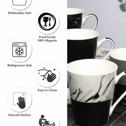 White Gold Set of 4 Gold Black & White Hand Painted Porcelain Glossy Mugs image 4