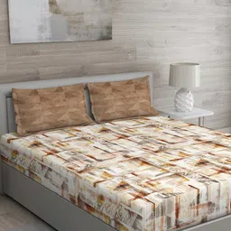 GM Brown & Cream-Coloured 144 TC Cotton 1 Super Queen Bedsheet with 2 Pillow Covers image 3