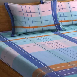 Arrabi Bookfold Blue & Pink Geometric Printed 300 TC King Bedsheet & Pillow Covers image 3