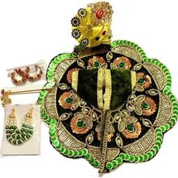 shrisanwaliya poshak Laddu gopal dress, Combo( Pagdi, mala, kangan, bansuri), (Green) velvet, size 2 no Dress-picture-44